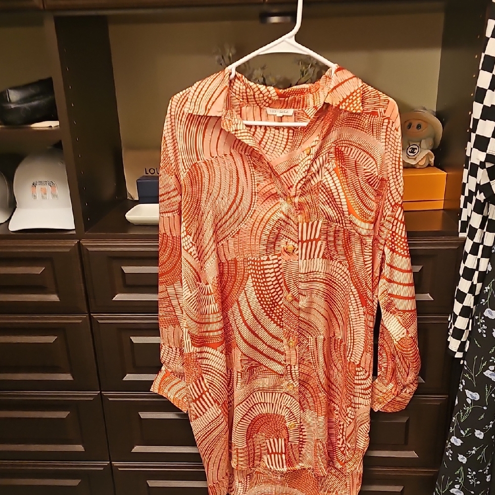 Vici Vibrant Orange Patterned Button Down Shirt